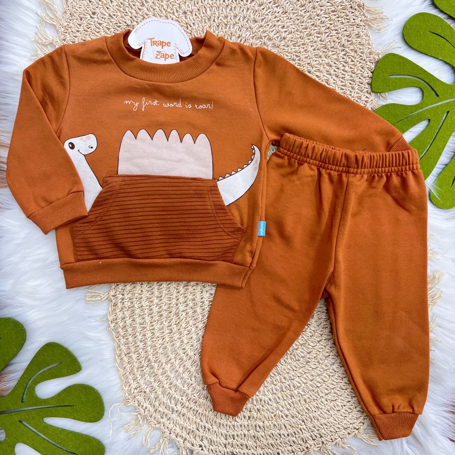 Conj. Casaco My First Word is Roar! e Calça de Moletom - Ferrugem